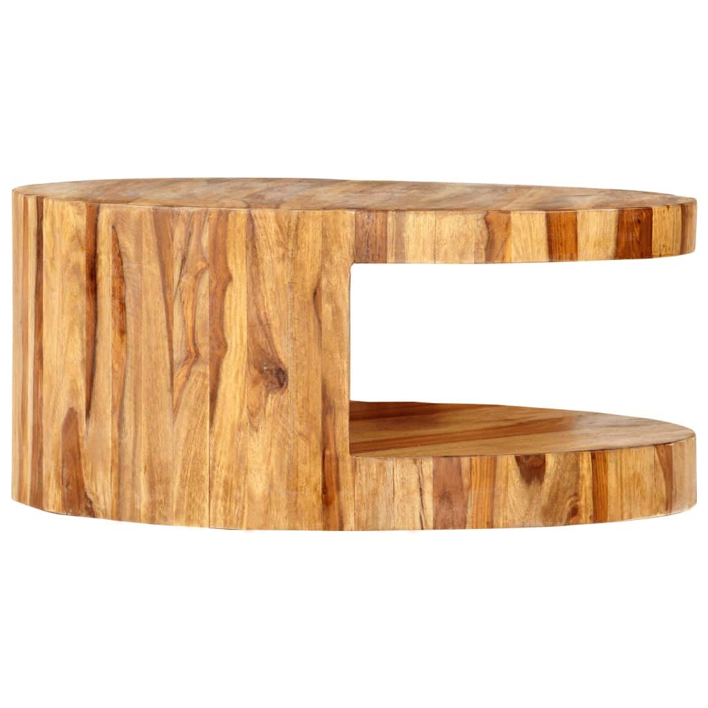 Natural Solid Sheesham Wood Round Coffee Table 25.6 in J99609