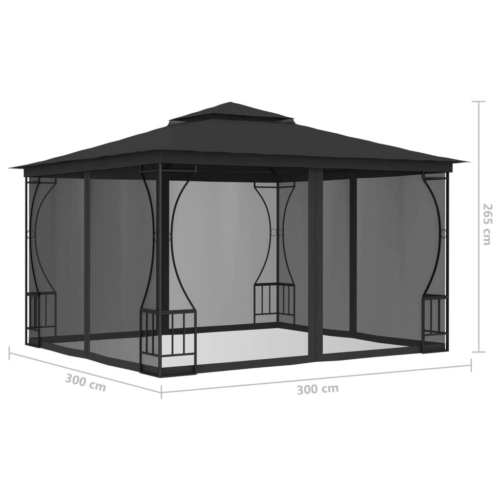 Anthracite Steel Frame Gazebo with Nets 9.8x9.8x8.7ft C487