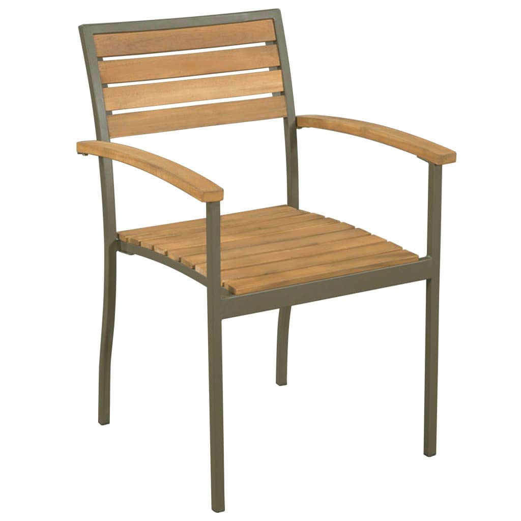 9 Piece Natural Wood and Grey Steel Outdoor Dining Set E91492