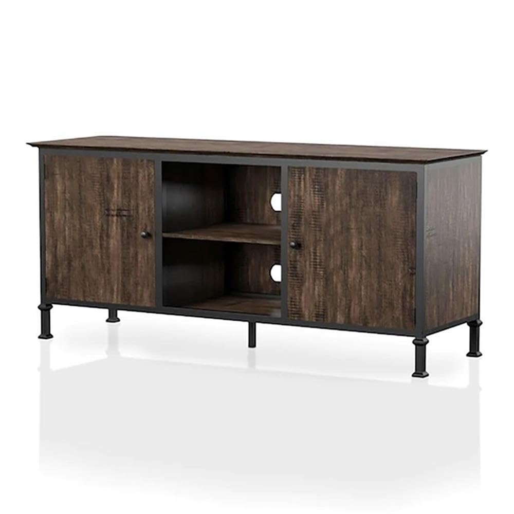 60-Inch Weathered Oak Wood TV Stand with Metal Legs C243228