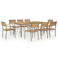 9 Piece Natural Wood and Grey Steel Outdoor Dining Set E91492