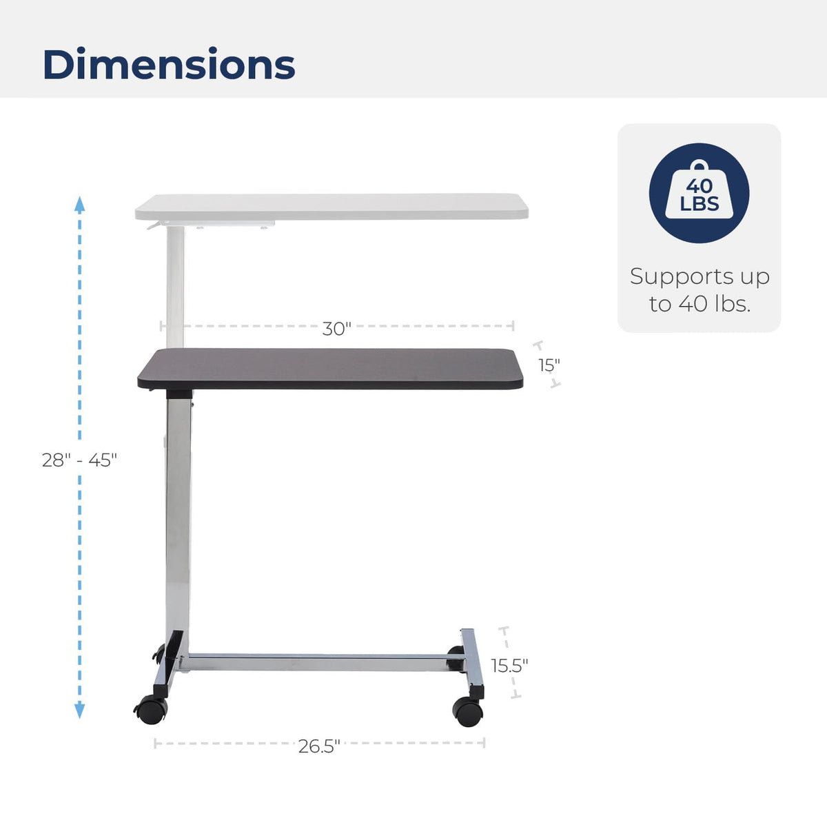 Non Tilt Top Overbed Table with Wheels K760810