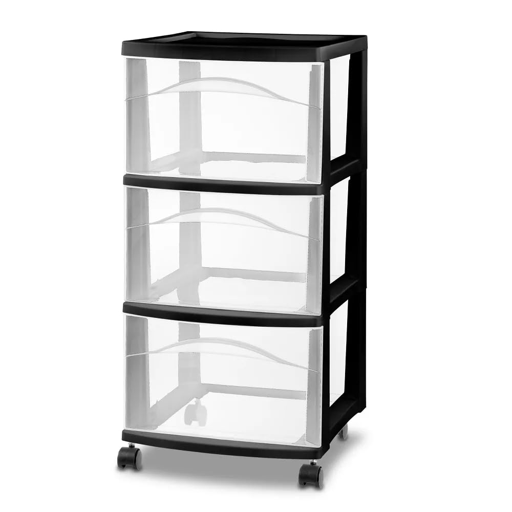 3 Tier Medium Storage Stroller, Black Frame with Clear Drawer G527700