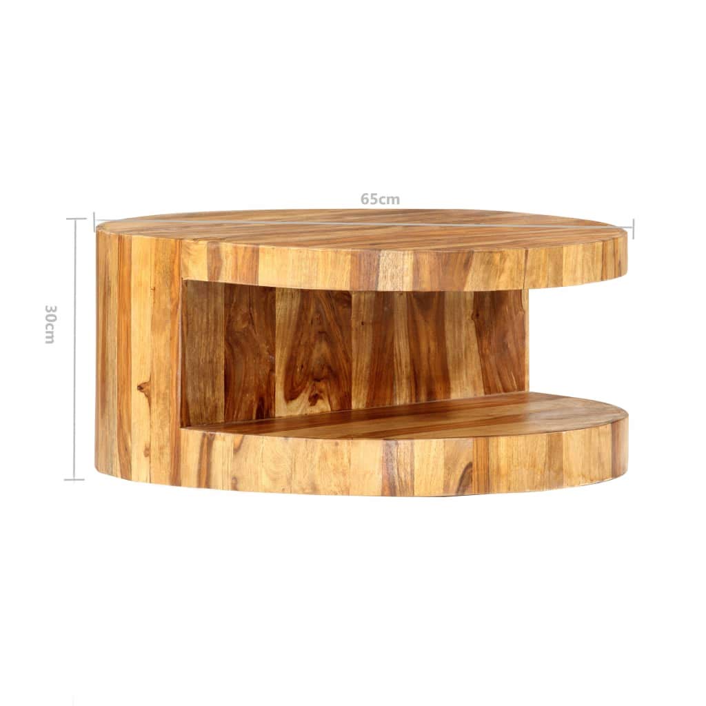 Natural Solid Sheesham Wood Round Coffee Table 25.6 in J99609