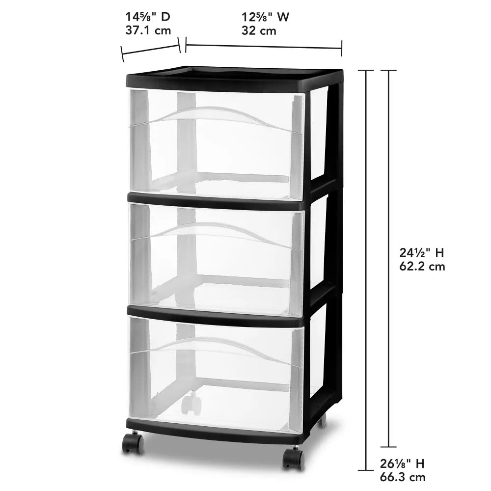 3 Tier Medium Storage Stroller, Black Frame with Clear Drawer G527700