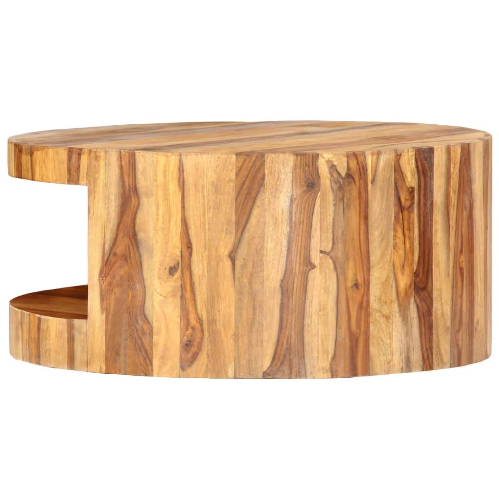 Natural Solid Sheesham Wood Round Coffee Table 25.6 in J99609