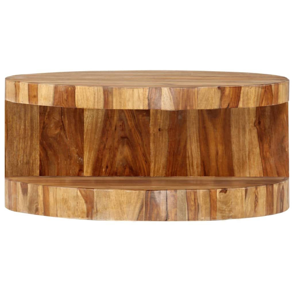 Natural Solid Sheesham Wood Round Coffee Table 25.6 in J99609