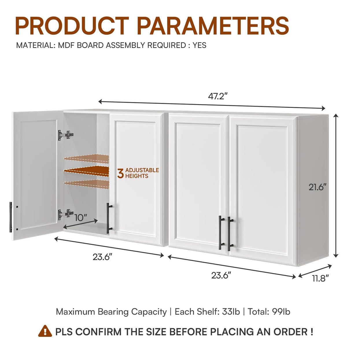 47.2" W Off White Wall Mounted Cabinet with Adjustable Shelf G368