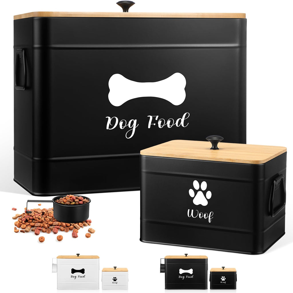 2Pcs Extra Large Metal Dog Food Containers Airtight Black U7623