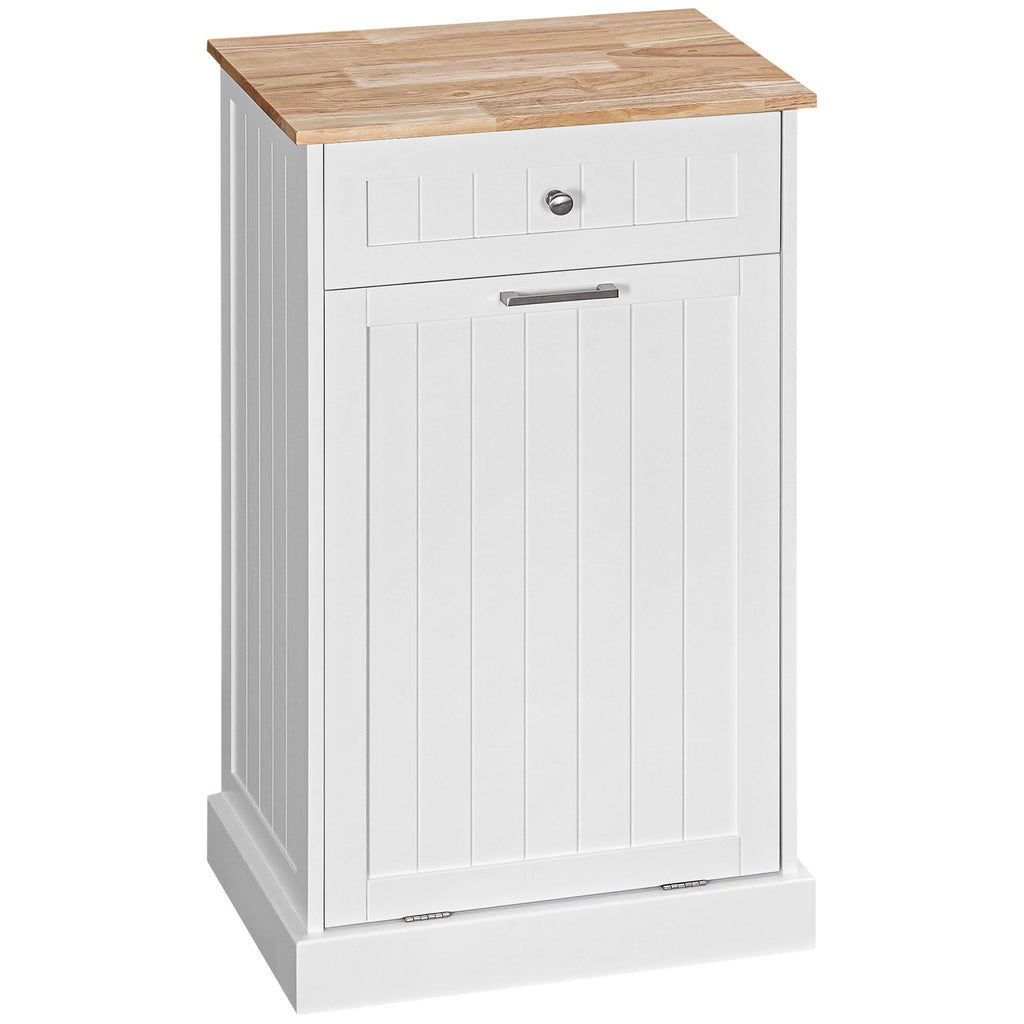 White Wooden 10 Gallon Tilt-Out Trash Cabinet with Drawer Z64769