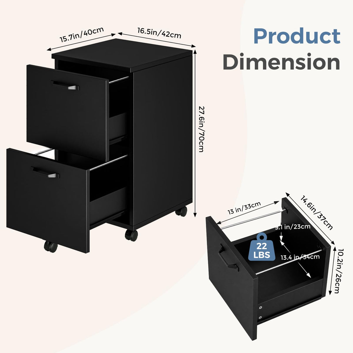 2 Drawer Black Wood File Cabinet N170054