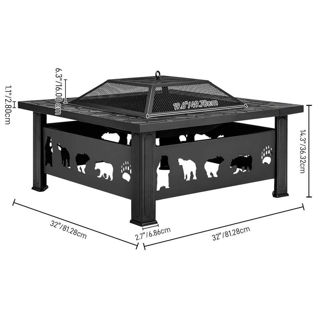 32 Inch Square Wood Burning Fire Pit Table I688814