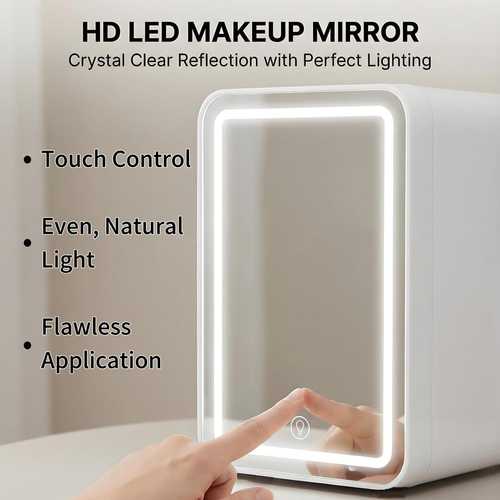 4L Portable Mini Skincare Refrigerator with Dimmable LED Mirror I8008