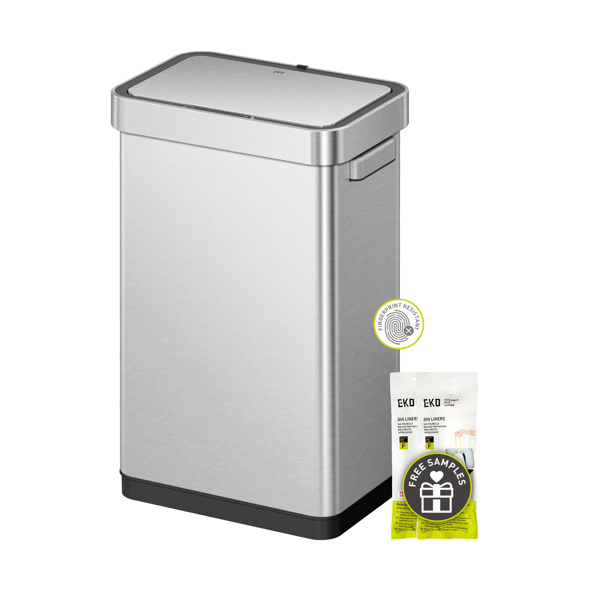 50 Liter Touchless Rectangular Motion Sensor Trash Can, Matte Stainless Steel W7612
