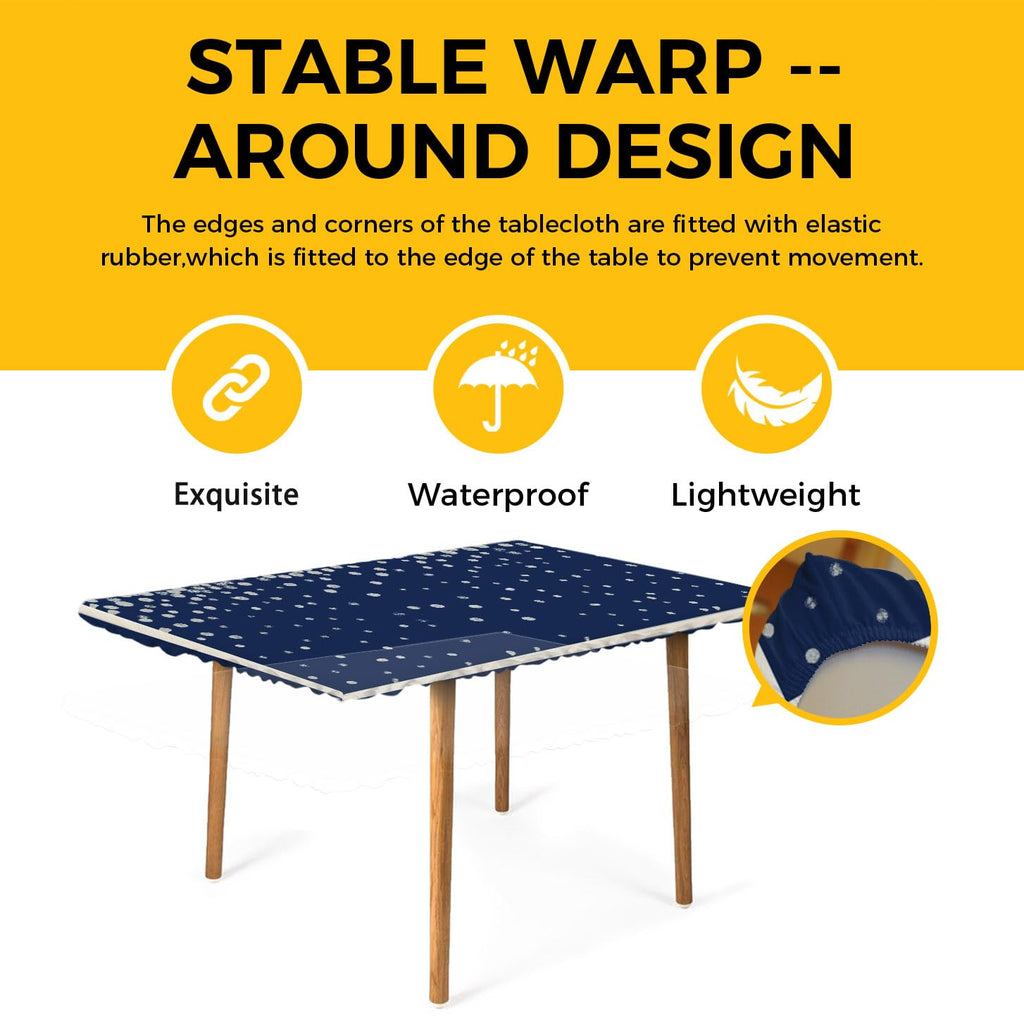 Silver Speckle Fitted Rectangle Tablecloth 32" x 72" Navy Blue Elastic Waterproof Table Cover I3883