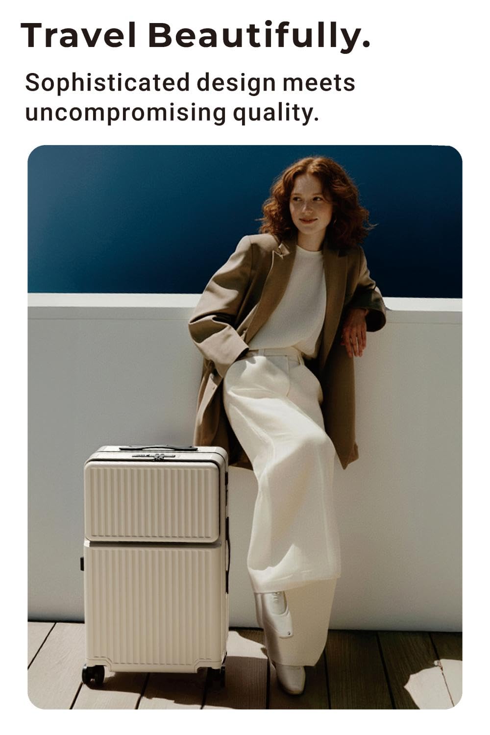 20-Inch Hardside Carry-On Luggage with Front Pocket, Ivory White U55278