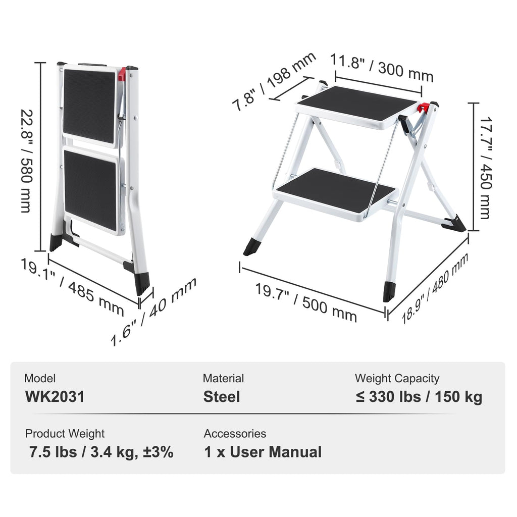 2-Step 330lbs Capacity Folding Steel Step Stool Y888