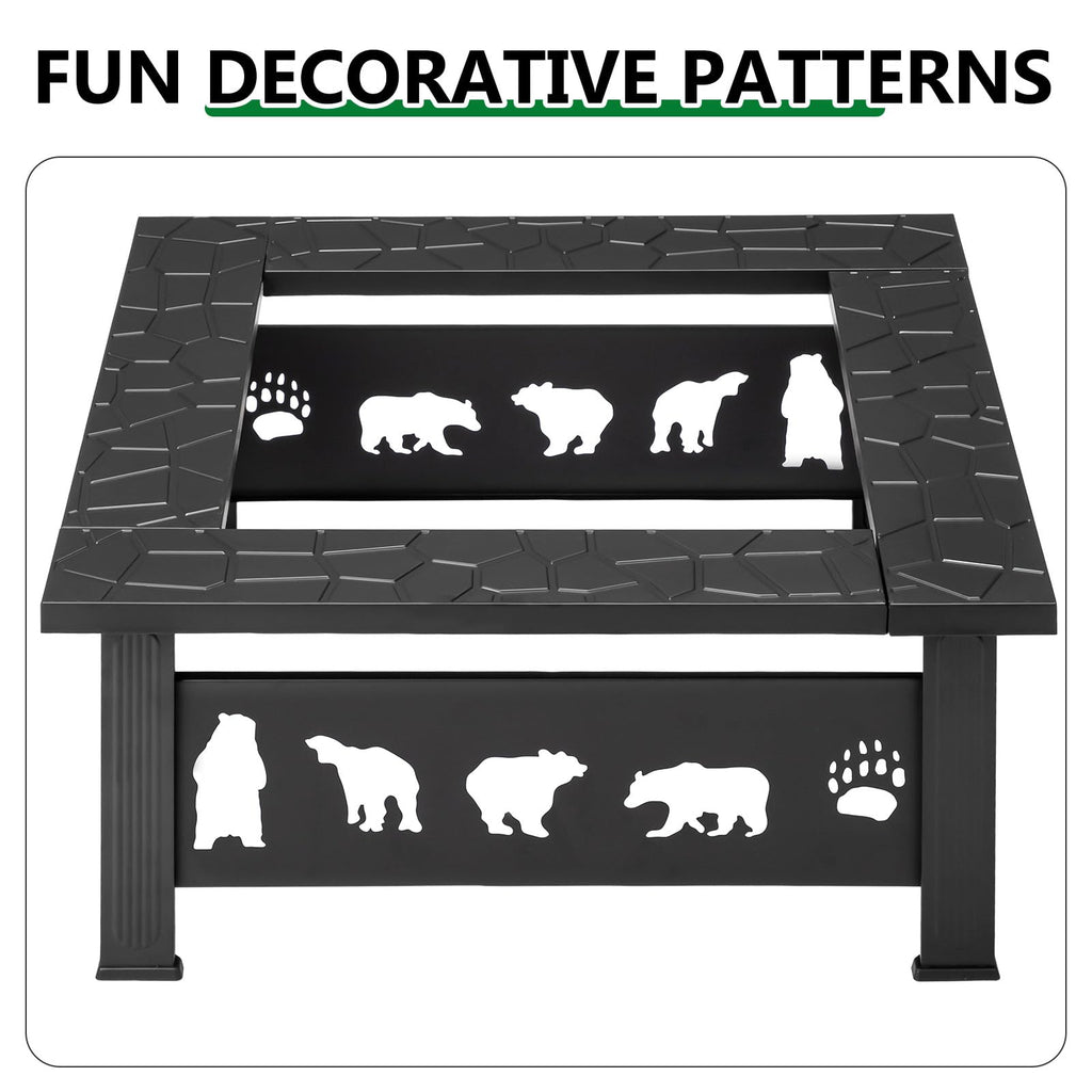 32 Inch Square Wood Burning Fire Pit Table I688814