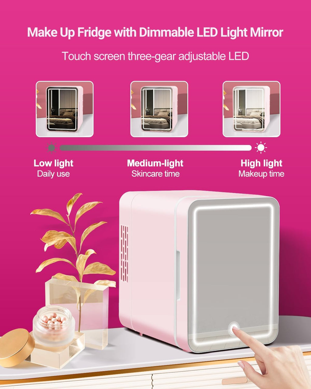 4-Liter Pink Portable Mini Fridge with Mirrored Door P293097