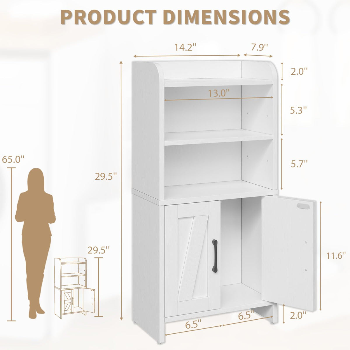 White Small Bathroom Storage Cabinet with 2 Doors and Shelves J697