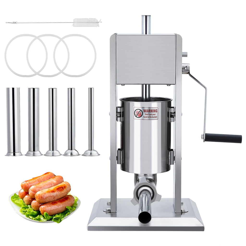 Manual 7LB Stainless Steel Sausage Stuffer with 4 Stuffing Tubes A297264