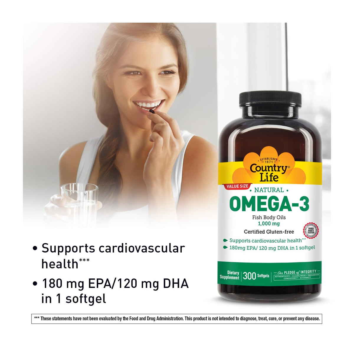 Omega-3 Fish Oil 1,000 mg 300 Softgels K179