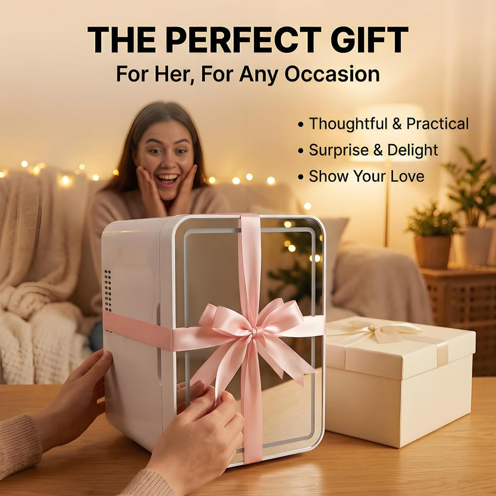 4L Portable Mini Skincare Refrigerator with Dimmable LED Mirror I8008