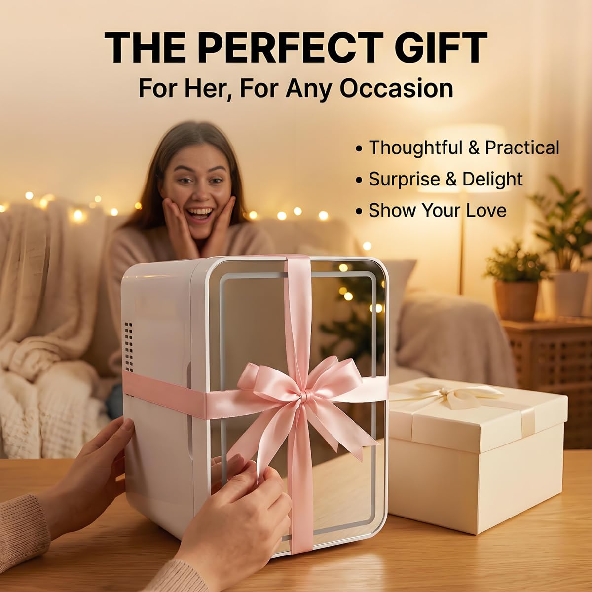 4L Portable Mini Skincare Refrigerator with Dimmable LED Mirror I8008