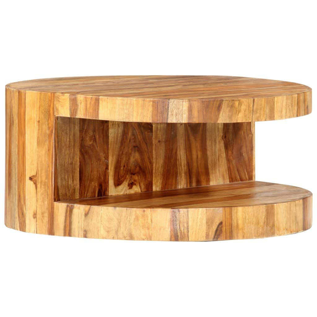 Natural Solid Sheesham Wood Round Coffee Table 25.6 in J99609
