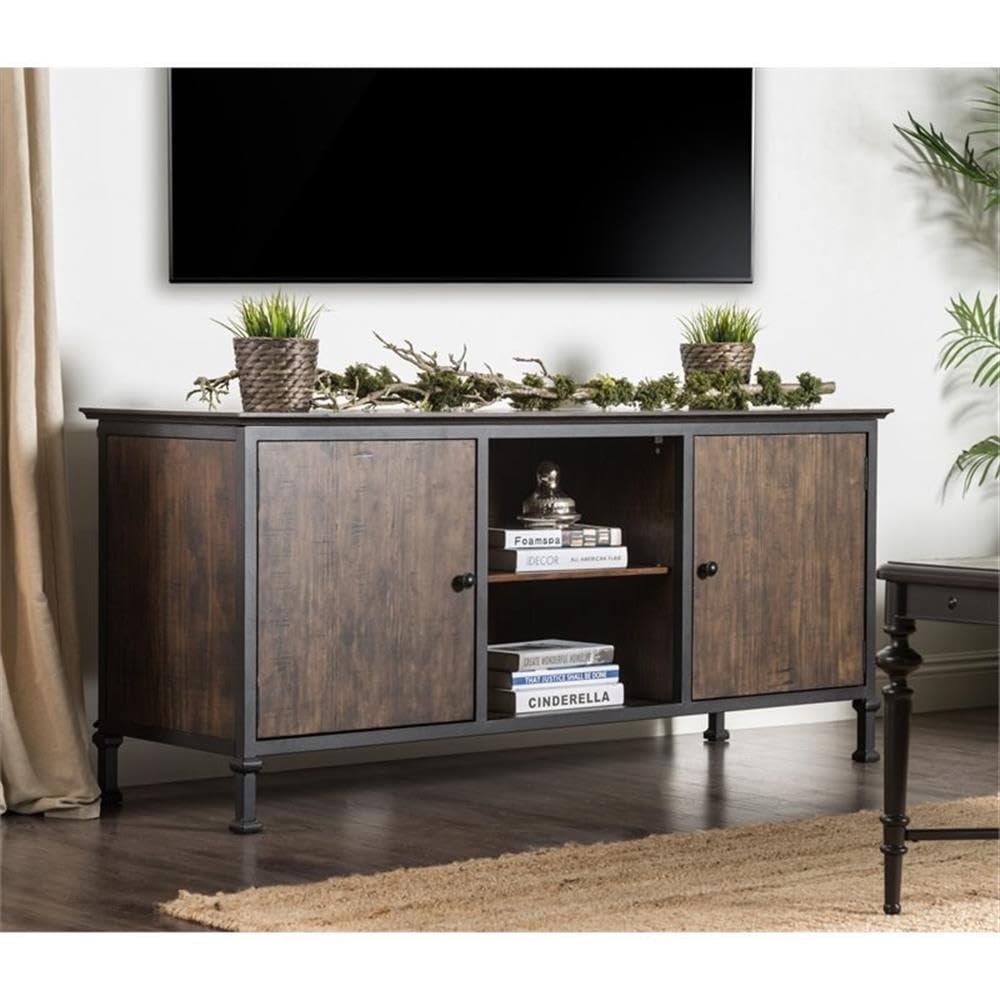 60-Inch Weathered Oak Wood TV Stand with Metal Legs C243228