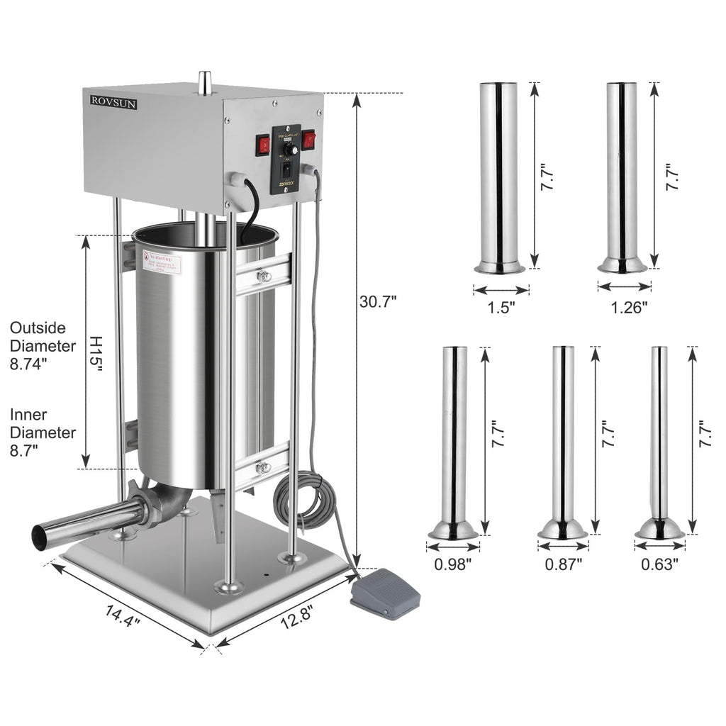 15L Electric Stainless Steel Sausage Stuffer with 5 Stuffing Tubes A636