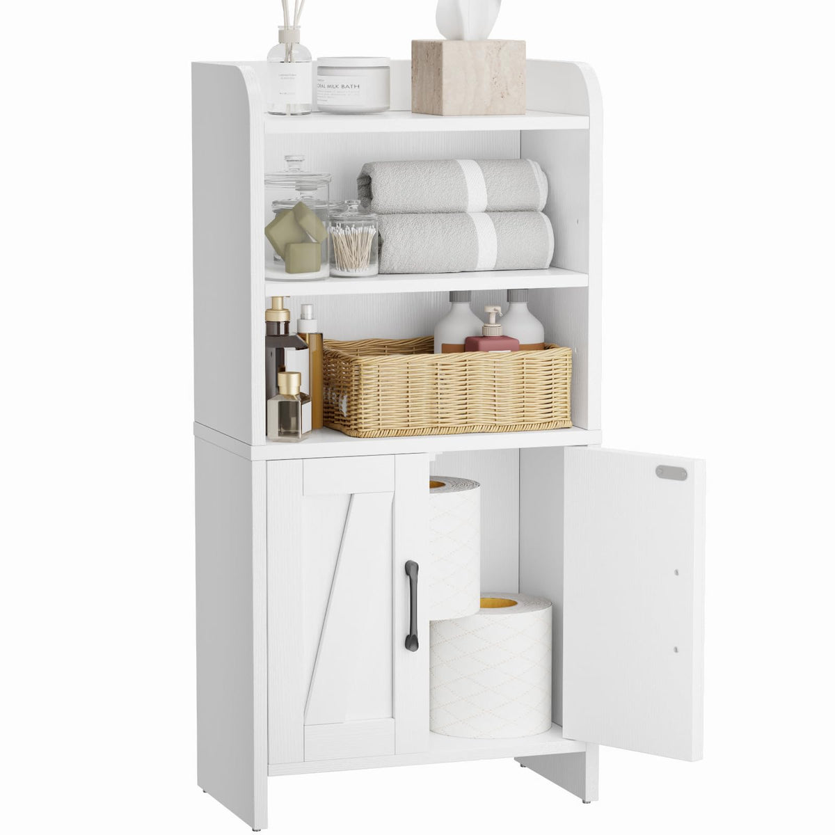 White Small Bathroom Storage Cabinet with 2 Doors and Shelves J697