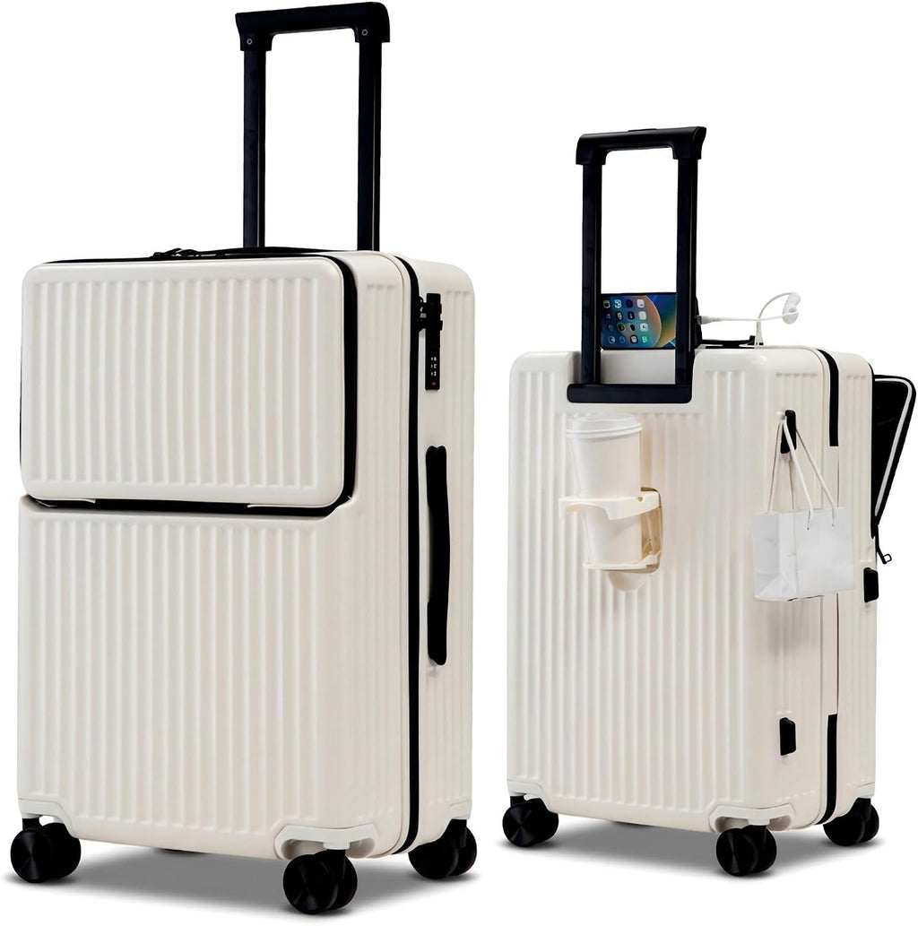 20-Inch Hardside Carry-On Luggage with Front Pocket, Ivory White U55278