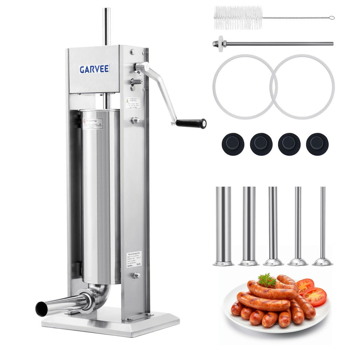 3L Stainless Steel Manual Sausage Stuffer with 5 Filling Tubes R900
