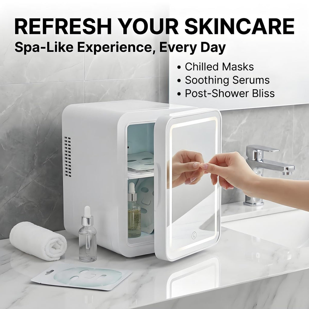 4L Portable Mini Skincare Refrigerator with Dimmable LED Mirror I8008