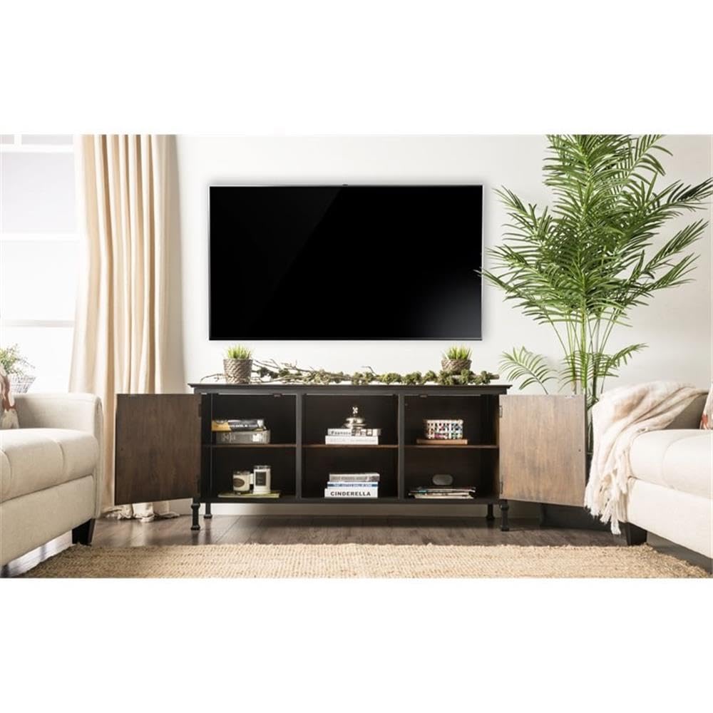 60-Inch Weathered Oak Wood TV Stand with Metal Legs C243228
