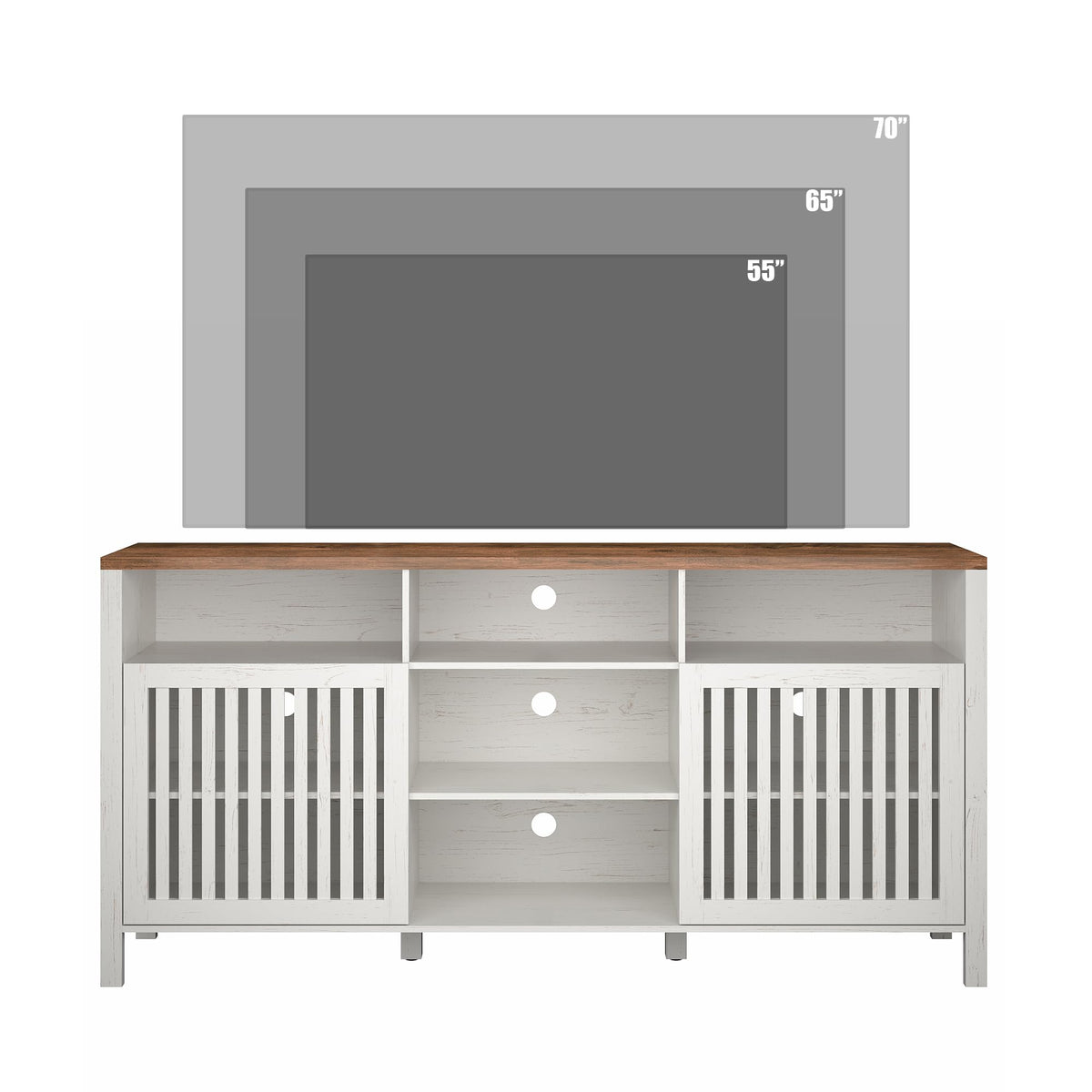 White TV Stand with Grille Doors and Adjustable Shelves V864