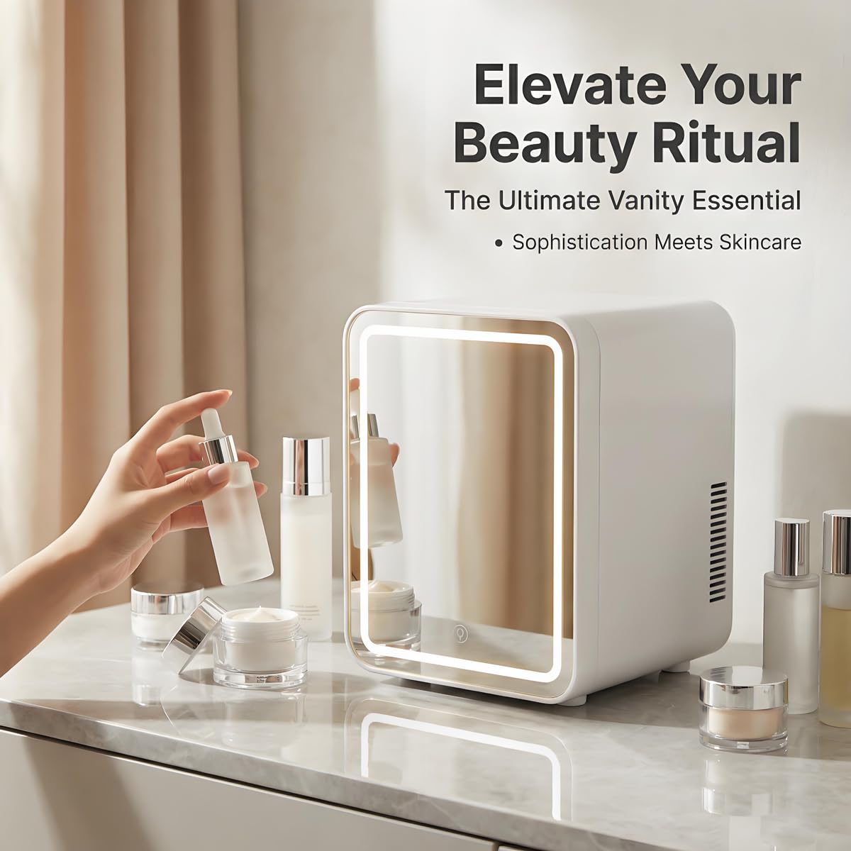 4L Portable Mini Skincare Refrigerator with Dimmable LED Mirror I8008