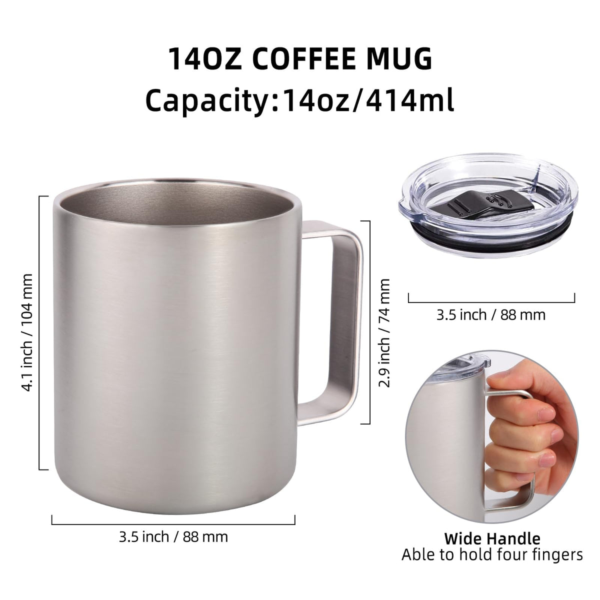 14oz Insulated Stainless Steel Coffee Mug with Lid 2 Pack Y4951