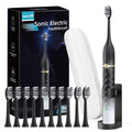Black White Sonic Electric Toothbrush Set with 10 Brush Heads and Travel Case P5271