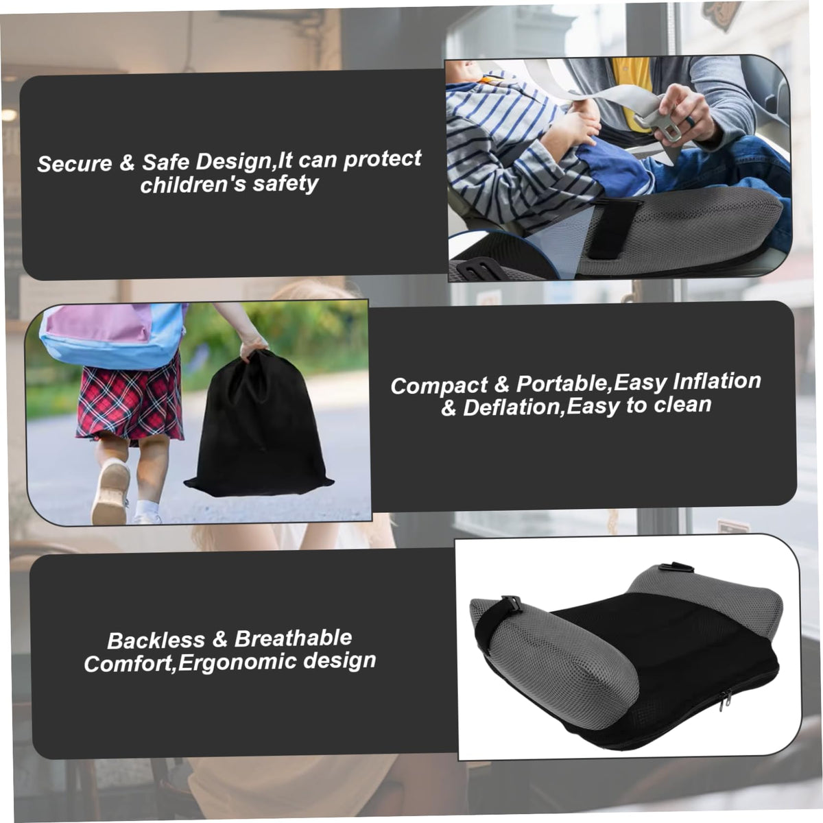 Inflatable Backless Booster Seat with Buckle & Carry Bag P1324