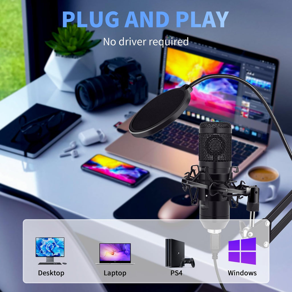 USB Condenser Microphone Kit with Boom Arm Stand W962624