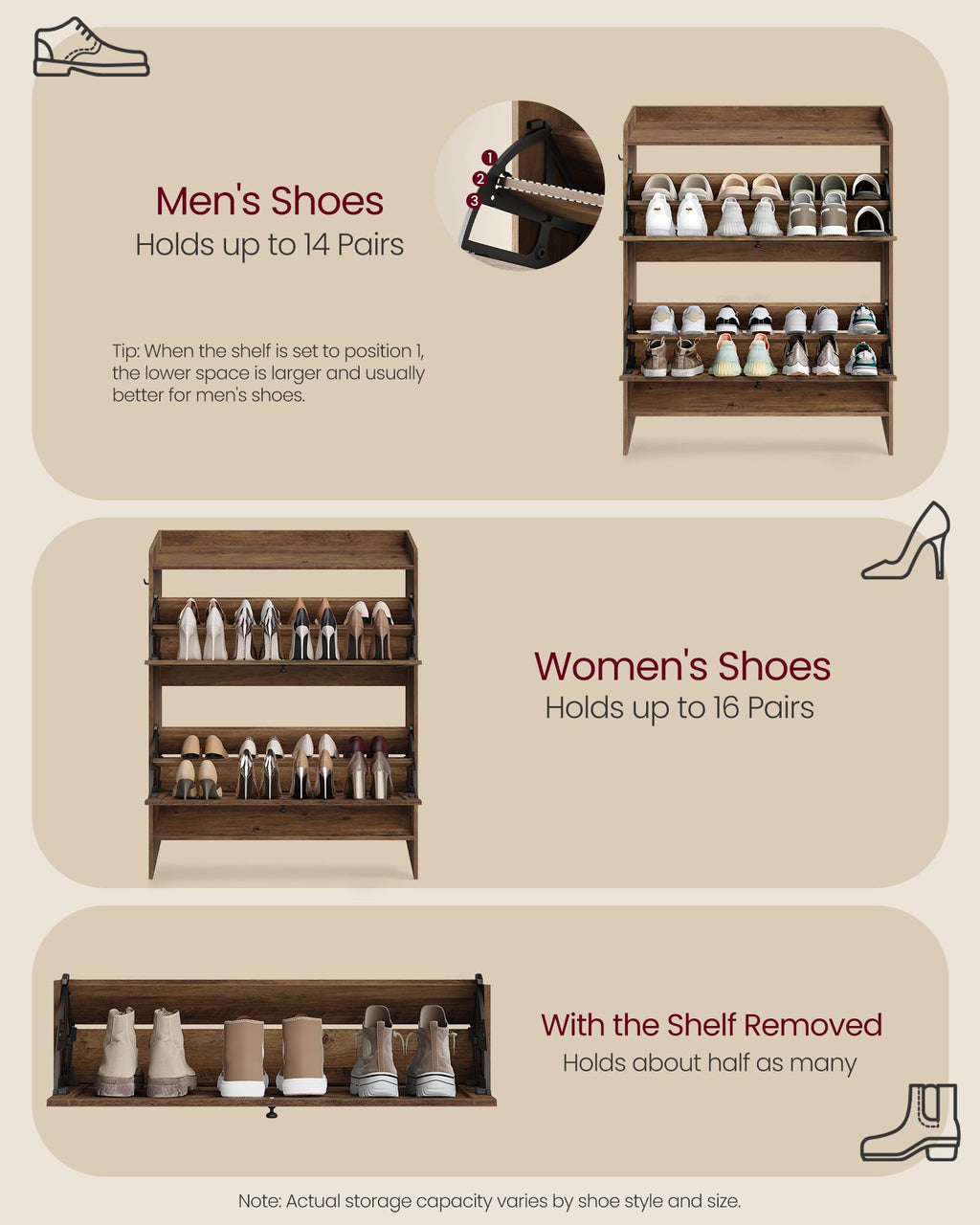 Narrow Shoe Storage Cabinet with 2 Flip Drawers C9966