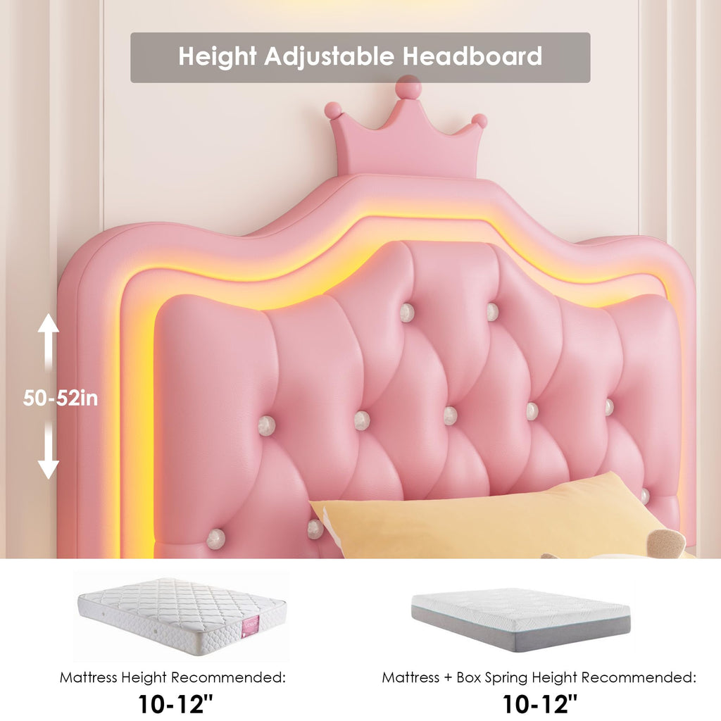 Pink Twin Upholstered Platform Bed Frame with Storage Drawer I68492
