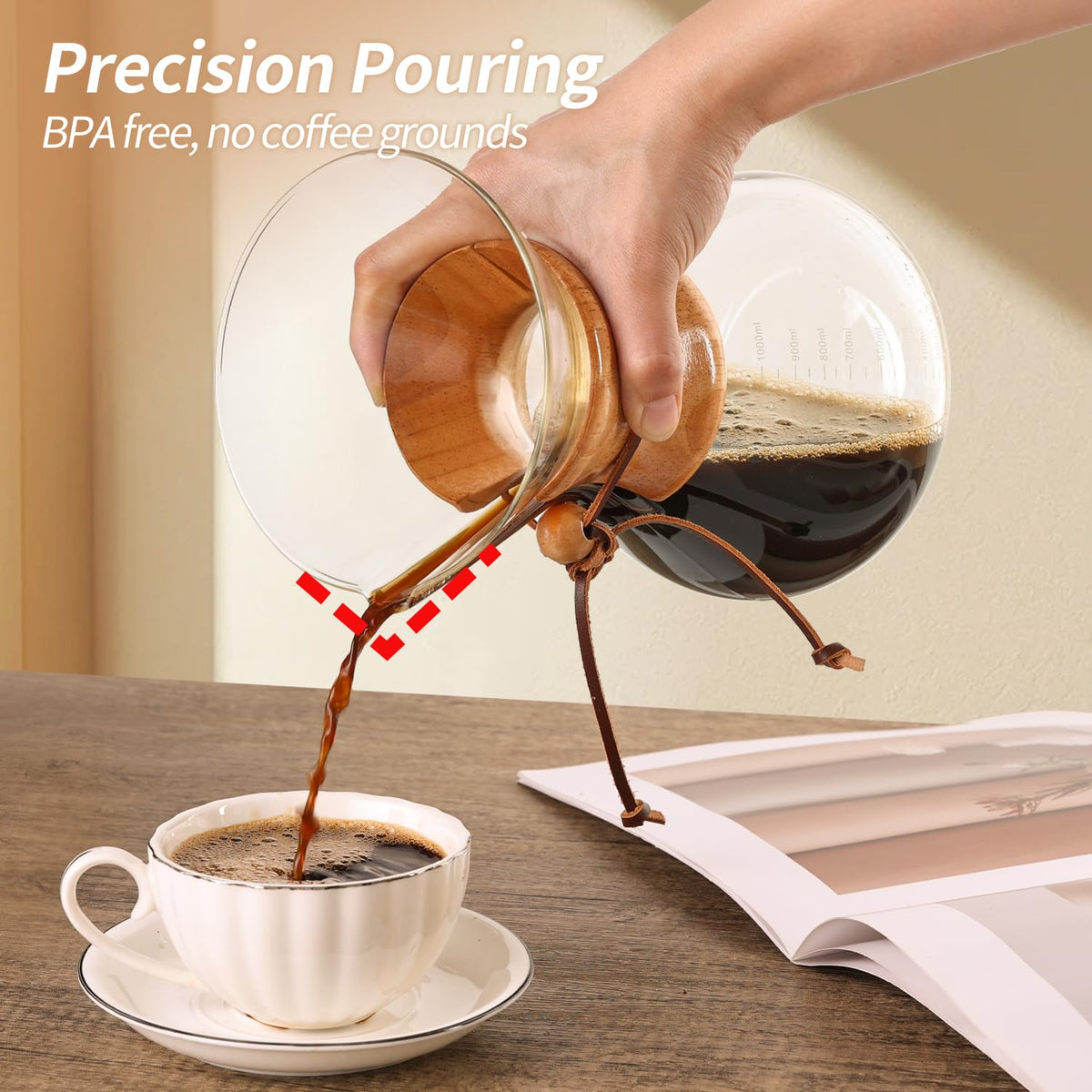 34 OZ Borosilicate Glass Pour Over Coffee Maker with Reusable Stainless Steel Filter K72728