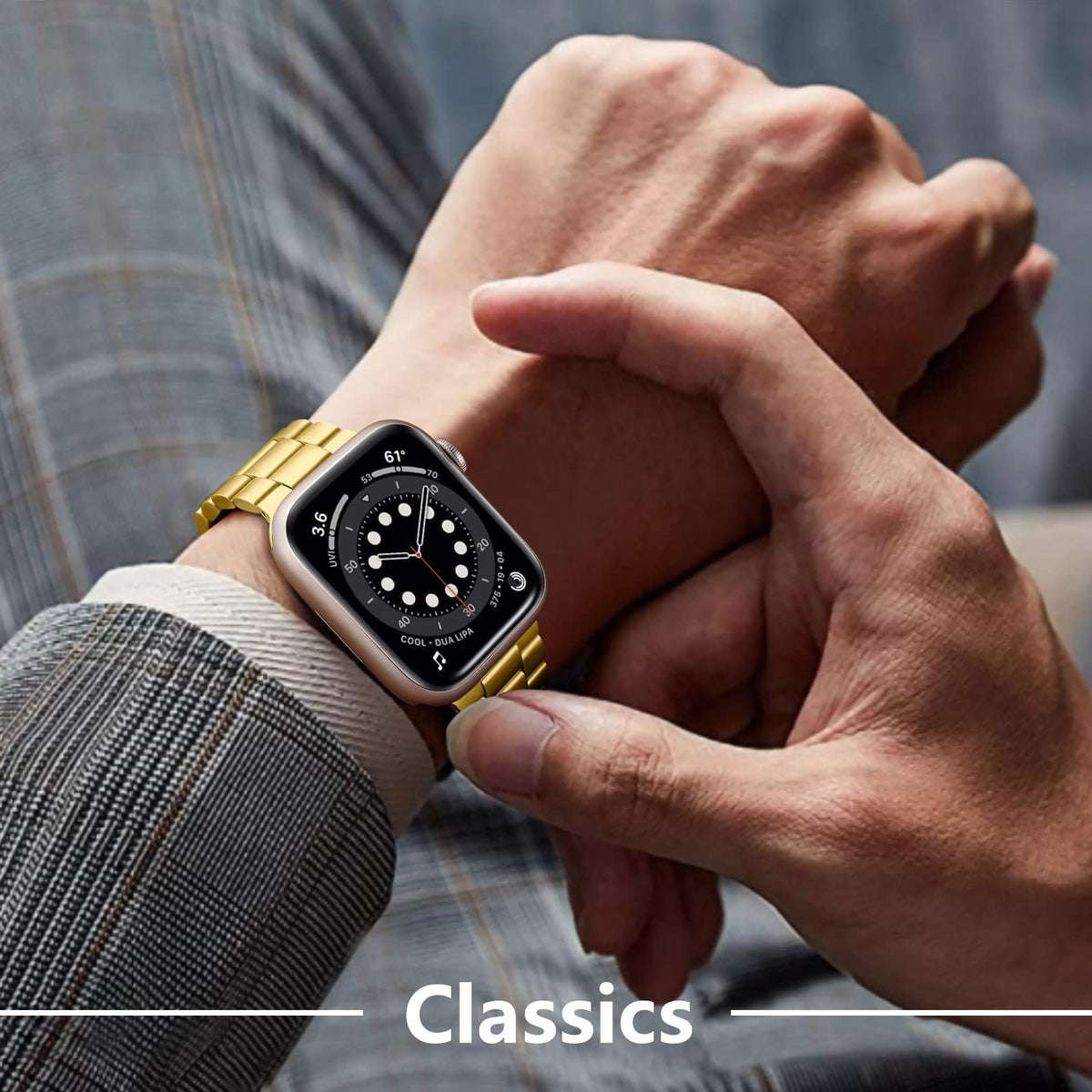 Compatible with Apple Watch Band Stainless Steel Metal Band with 2 Pack Protective Cover Case X208585