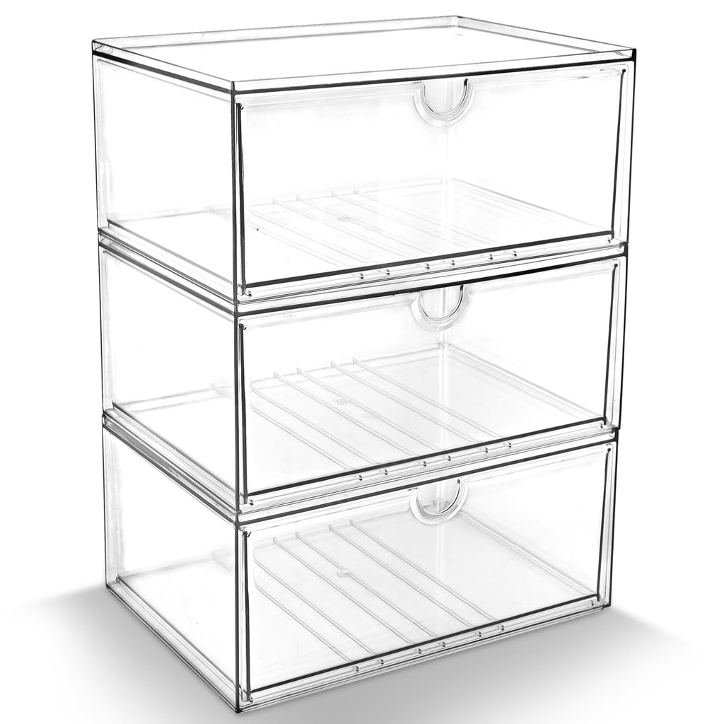 Acrylic Makeup Organizer, 3 Pack Stackable Clear Storage Drawers L720