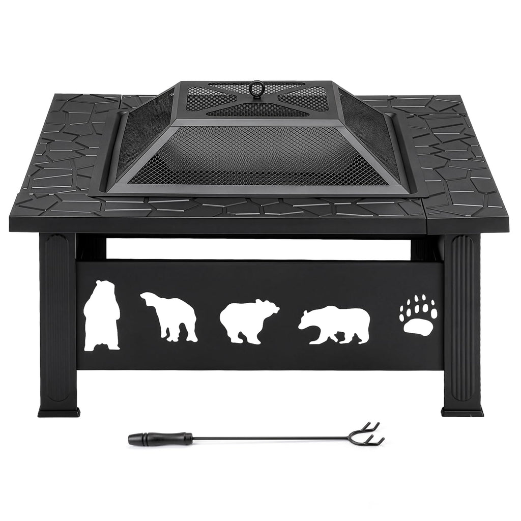 32 Inch Square Wood Burning Fire Pit Table I688814