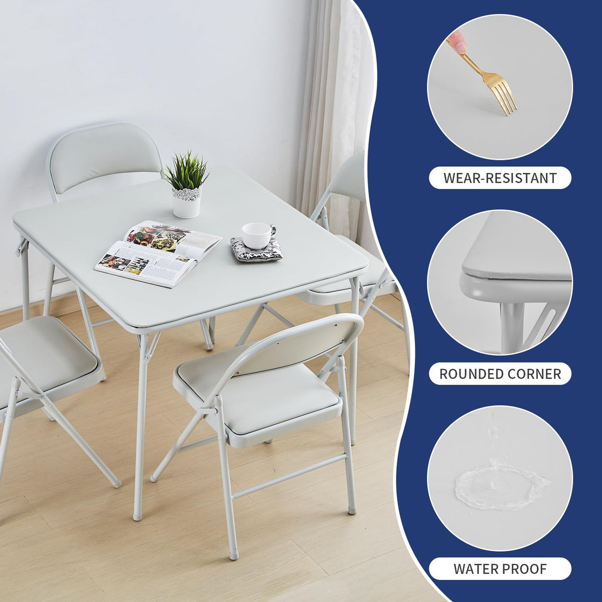 Square Folding Table with Collapsible Legs White P44457