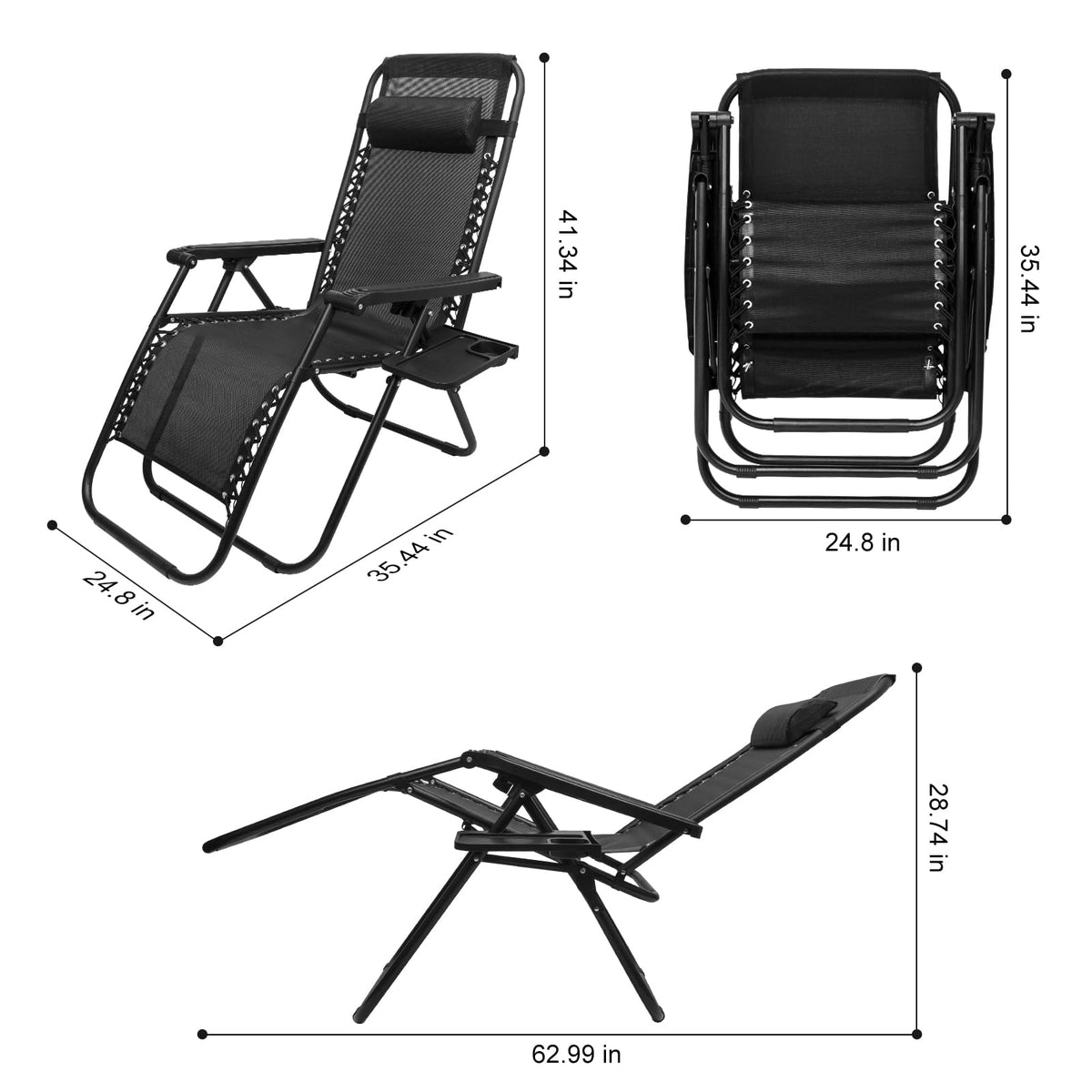 Set of 2 Adjustable Steel Mesh Zero Gravity Lounge Chair Recliners U1519